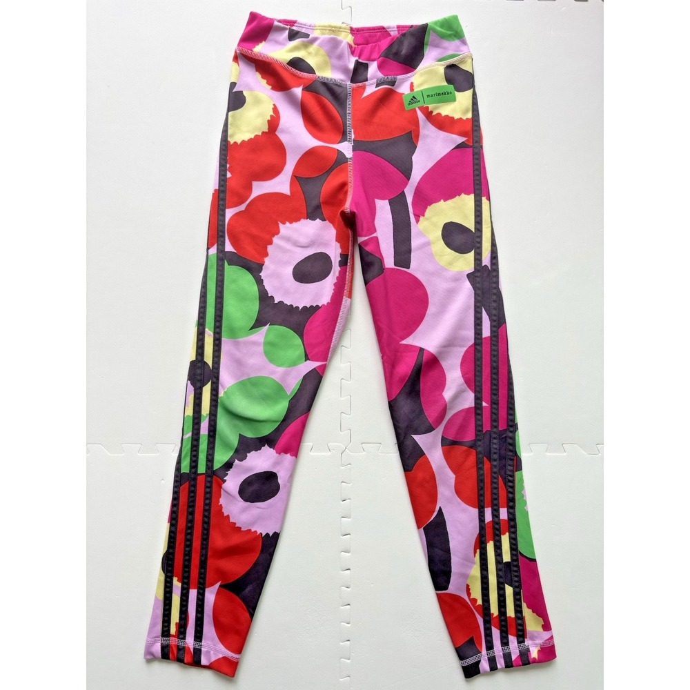 ADIDAS Girls Leggings Marimekko Floral Bold Colorful Yoga Athleisure-Sz M 11/12